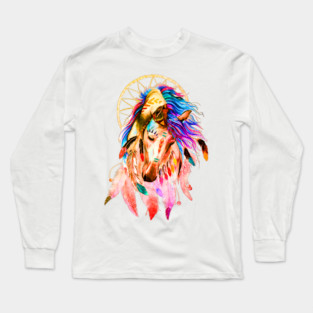 Native Horse With Dreamcatcher Long Sleeve T-Shirt