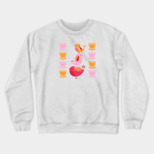 Happy Pink And Orange Birds And Blooms Crewneck Sweatshirt