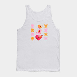Happy Pink And Orange Birds And Blooms Tank Top