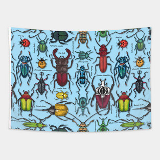 Beetles on blue Tapestry