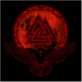 Viking Raven, Moon and Valknut Symbol Posters and Art