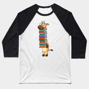 Giraffe Carrying Books Book Lover Reading Baseball T-Shirt