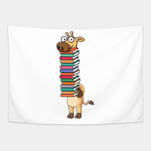 Giraffe Carrying Books Book Lover Reading Tapestry
