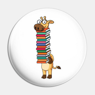 Giraffe Carrying Books Book Lover Reading Pin