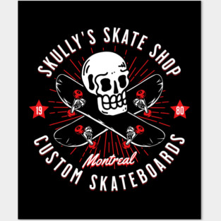 Skully's Skate Shop Vintage Skateboarding Skull Custom Board Posters and Art