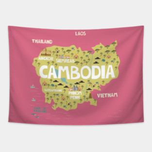 Cambodia illustrated map Tapestry