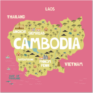Cambodia illustrated map Posters and Art