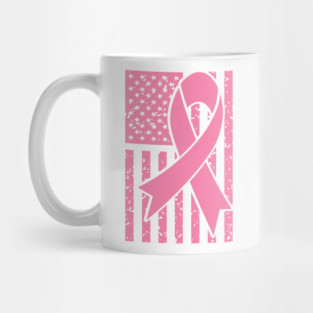 Breast Cancer Ribbon with American Flag Mug