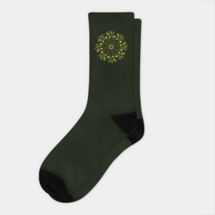 Green witch potions mushrooms leaves nature lover Socks