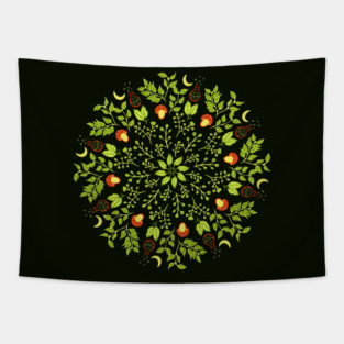 Green witch potions mushrooms leaves nature lover Tapestry
