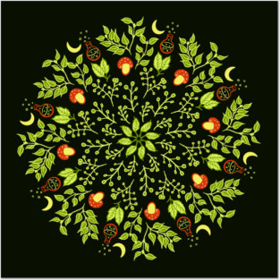 Green witch potions mushrooms leaves nature lover Posters and Art