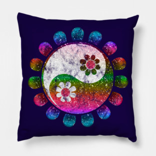 Yin Yang, Flowers, Spirituality, Yoga, Daoism, Taoism, Duality, Polarity Pillow