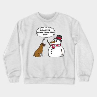Funny Boxer Dog Snowman Stick Arm Christmas Crewneck Sweatshirt