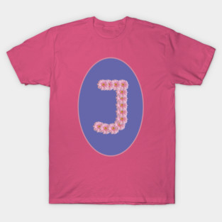 Letter J Pink Gerbera Daisy Monogram T-Shirt
