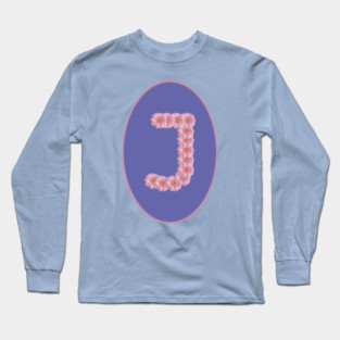 Letter J Pink Gerbera Daisy Monogram Long Sleeve T-Shirt