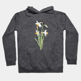 3 white daffodil flower watercolor and ink Hoodie