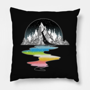 Queer Pride Flag Mountain River Pillow