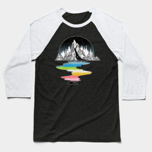 Queer Pride Flag Mountain River Baseball T-Shirt