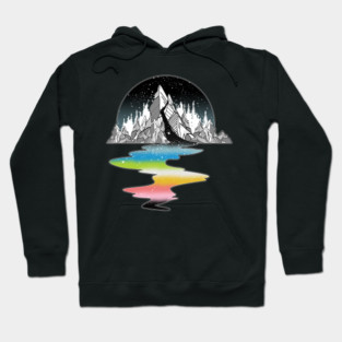 Queer Pride Flag Mountain River Hoodie