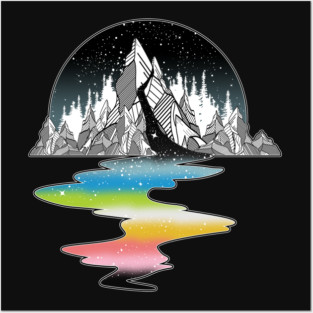 Queer Pride Flag Mountain River Posters and Art