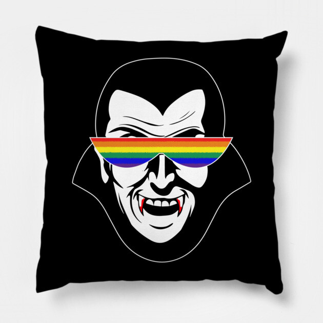 Gay Dracula Rainbow Sunglasses Vampire LGBT Pillow by belownormal