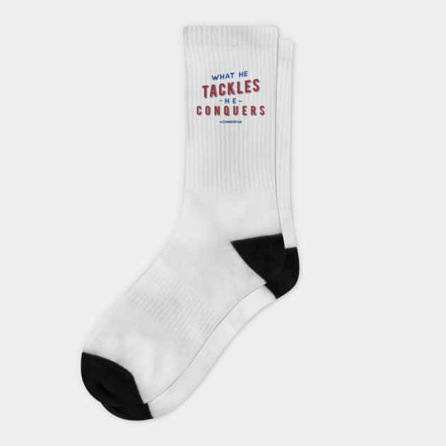 What he tackles, he conquers.  Fundraiser Design Socks by Stars Hollow Mercantile