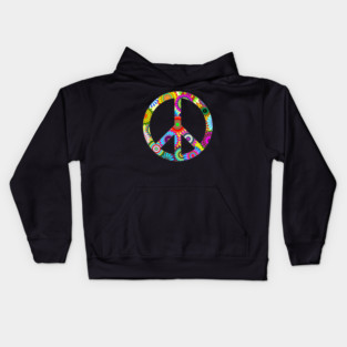 Groovy Peace Sign with Floral Pattern Kids Hoodie