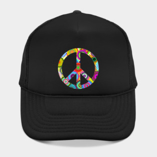 Groovy Peace Sign with Floral Pattern Hat