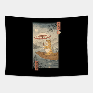 Neko Cat Boat in Edo Tapestry