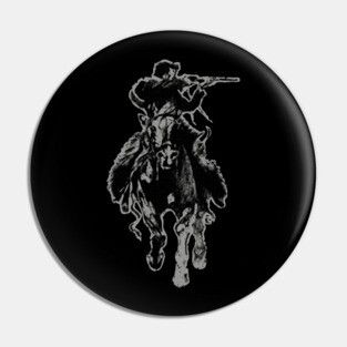 Rustic cowboy with rifle riding horse classic sketch Pin