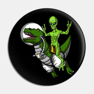 Space Alien Riding T-Rex Dinosaur Astronaut Pin