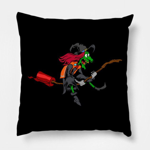 Witch Riding Red Wrap Pillow by belownormal