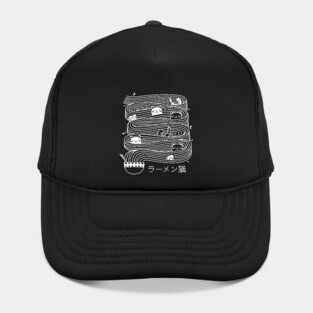 Ramen Lines Minimalist Cat Square Black and White by Tobe Fonseca Hat