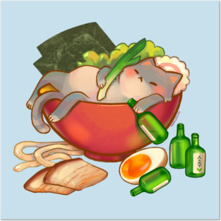 Drunk ramen cat Posters and Art