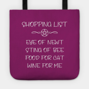 Cat Food and Wine Witch Shopping List Cheeky Witch® Tote