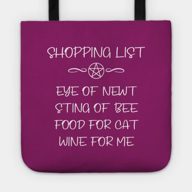 Cat Food and Wine Witch Shopping List Cheeky Witch® Tote by Cheeky Witch