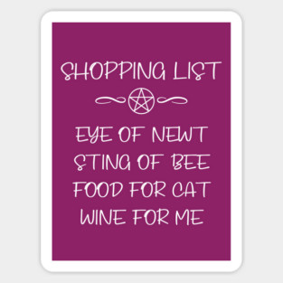 Cat Food and Wine Witch Shopping List Cheeky Witch® Magnet