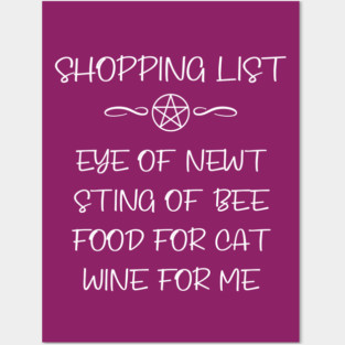 Cat Food and Wine Witch Shopping List Cheeky Witch® Posters and Art