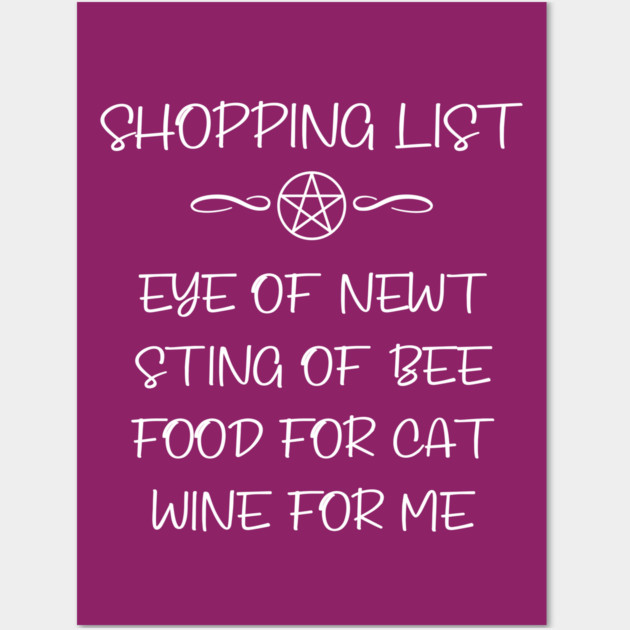 Cat Food and Wine Witch Shopping List Cheeky Witch® Wall Art by Cheeky Witch