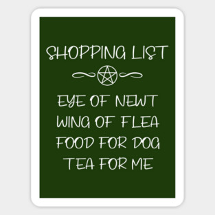 Dog Food and Tea Witchy Shopping List Cheeky Witch® Sticker