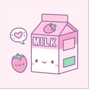 Cute Strawberry Milk Carton Posters and Art