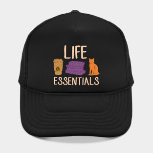 Cute Life Essentials Are Coffee, Books, and Cats Hat