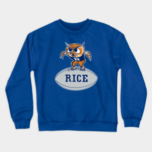 Vintage Rice Owl Mascot wFootball Crewneck Sweatshirt