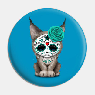Blue Day of the Dead Sugar Skull Lynx Cub Pin