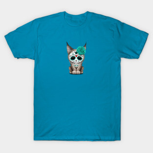 Blue Day of the Dead Sugar Skull Lynx Cub T-Shirt