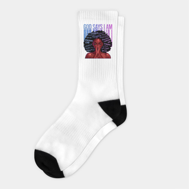 God Says I AM, Black Queen, Black Girl Magic, Melanin, Black Women, Black Mom Socks by UrbanLifeApparel