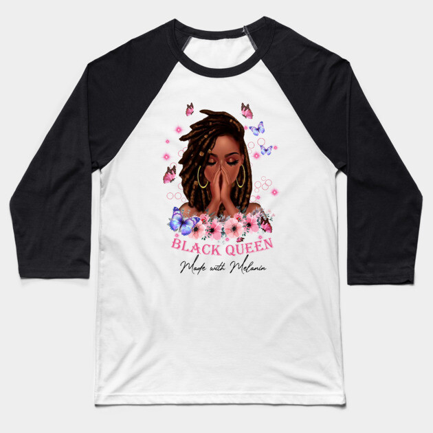BLACK QUEEN Made with Melanin, Black Girl, Black Girl Magic Baseball T-Shirt by UrbanLifeApparel