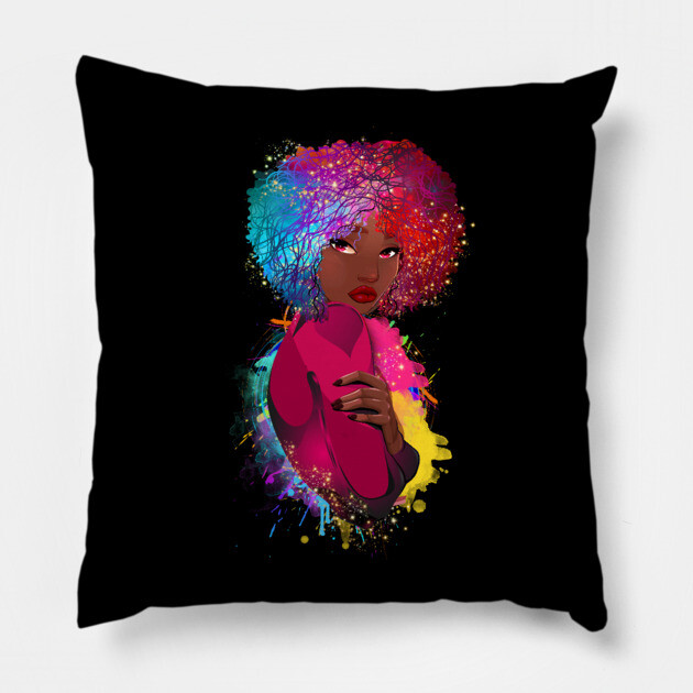 Colorful Black Woman, Black Girl Magic, Black Woman, Black Queen Pillow by UrbanLifeApparel