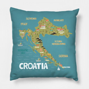 Croatia illustrated map Pillow