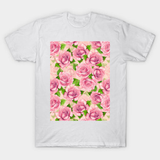 Pink watercolor roses pattern T-Shirt
